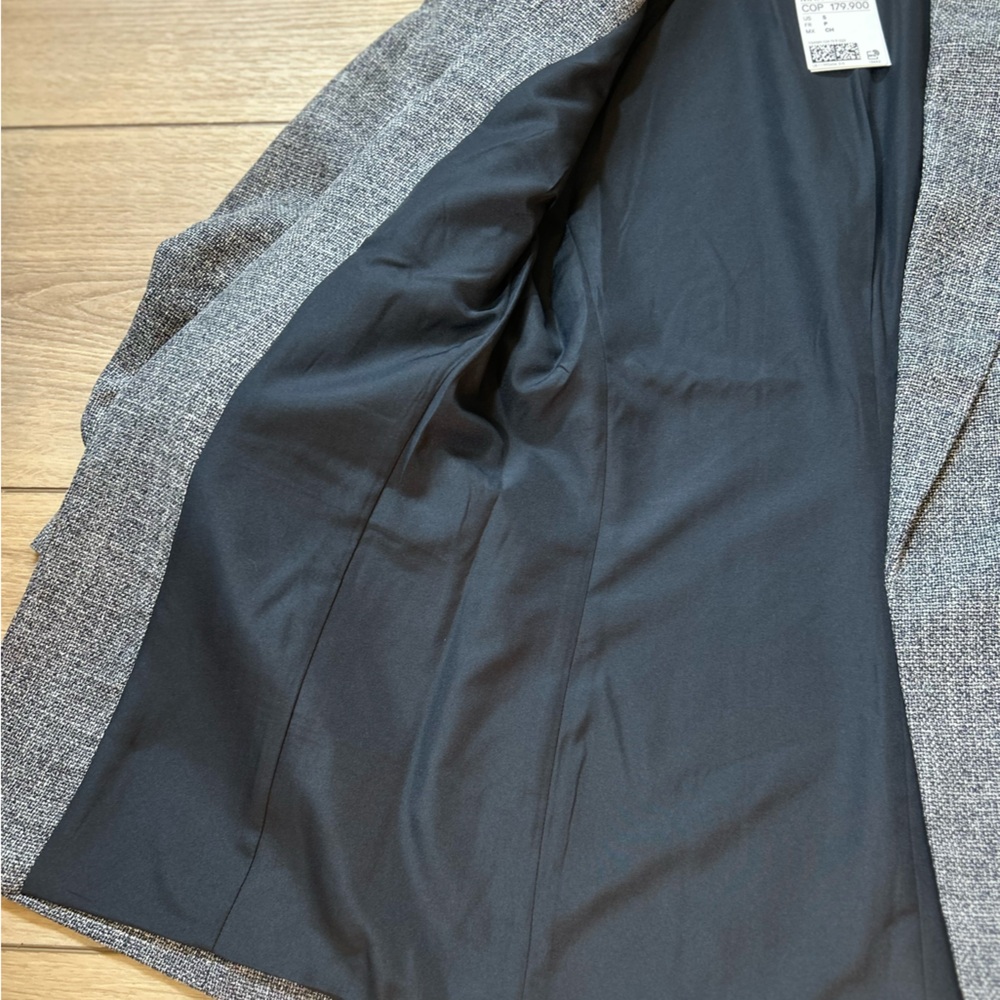 H&M Charcoal Tweed Gathered Sleeve Blazer - Picture 5 of 7